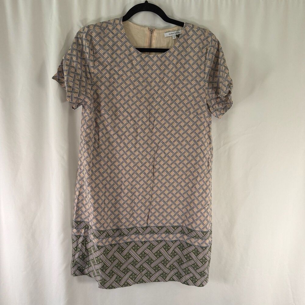 New Olivaceous Dress Women's Large Blue Pink Short Sleeve Zip Back Round Neck\